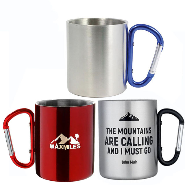 Stainless Steel COFFEE MUG with Carabiner Handle 15 oz by Wilcor.
