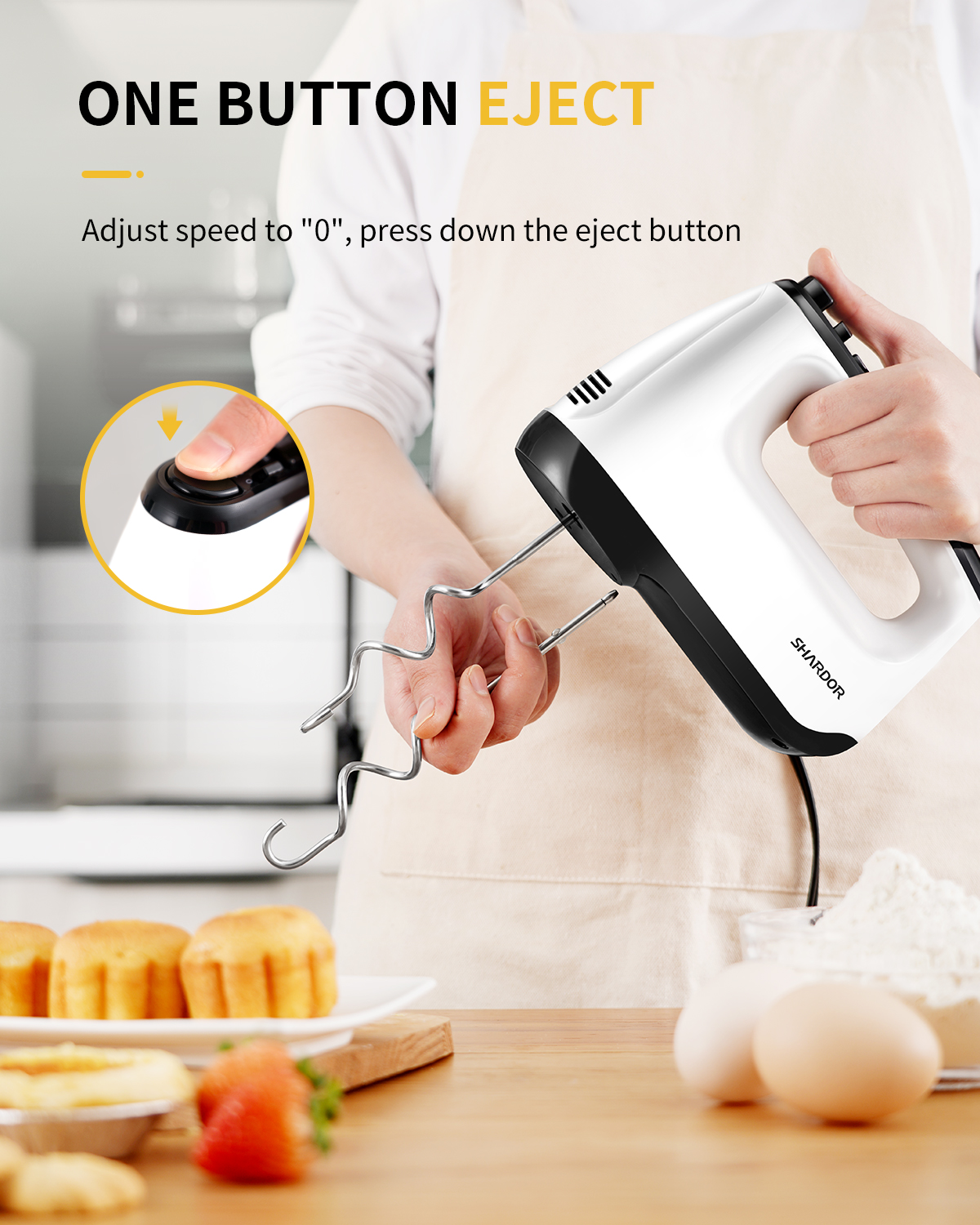SHARDOR Hand Mixer, 350W Handheld Mixer with Storage Case 5-Speed Plus  Turbo Hand Mixer Electric With 5 Stainless Steel Attachments(2 Beaters, 2  Dough Hooks and 1 Whisk), White - Yahoo Shopping