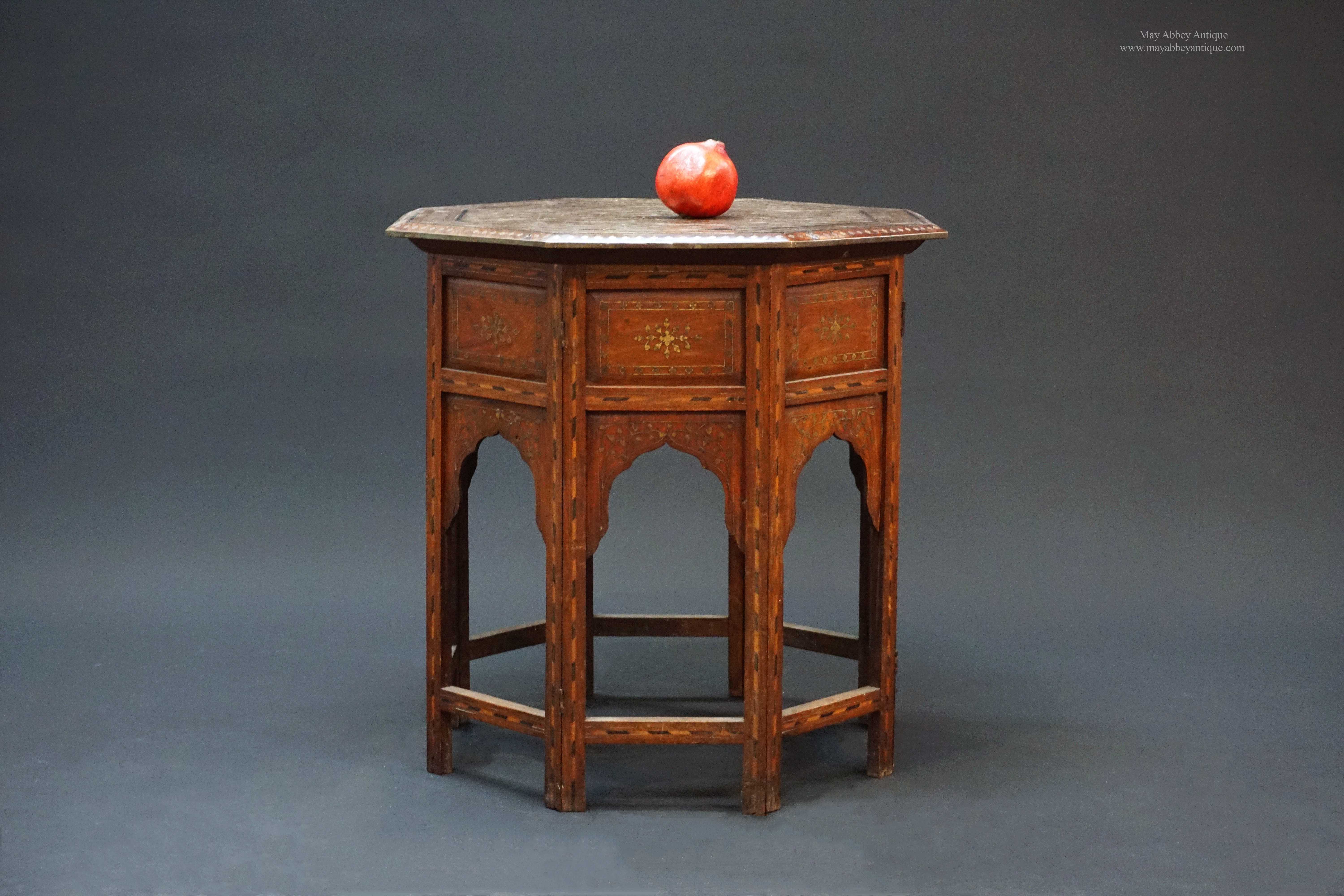 五月庄园西洋古董1880年印度出品黄铜镶嵌柚木八角形边桌（TA00017）-五 