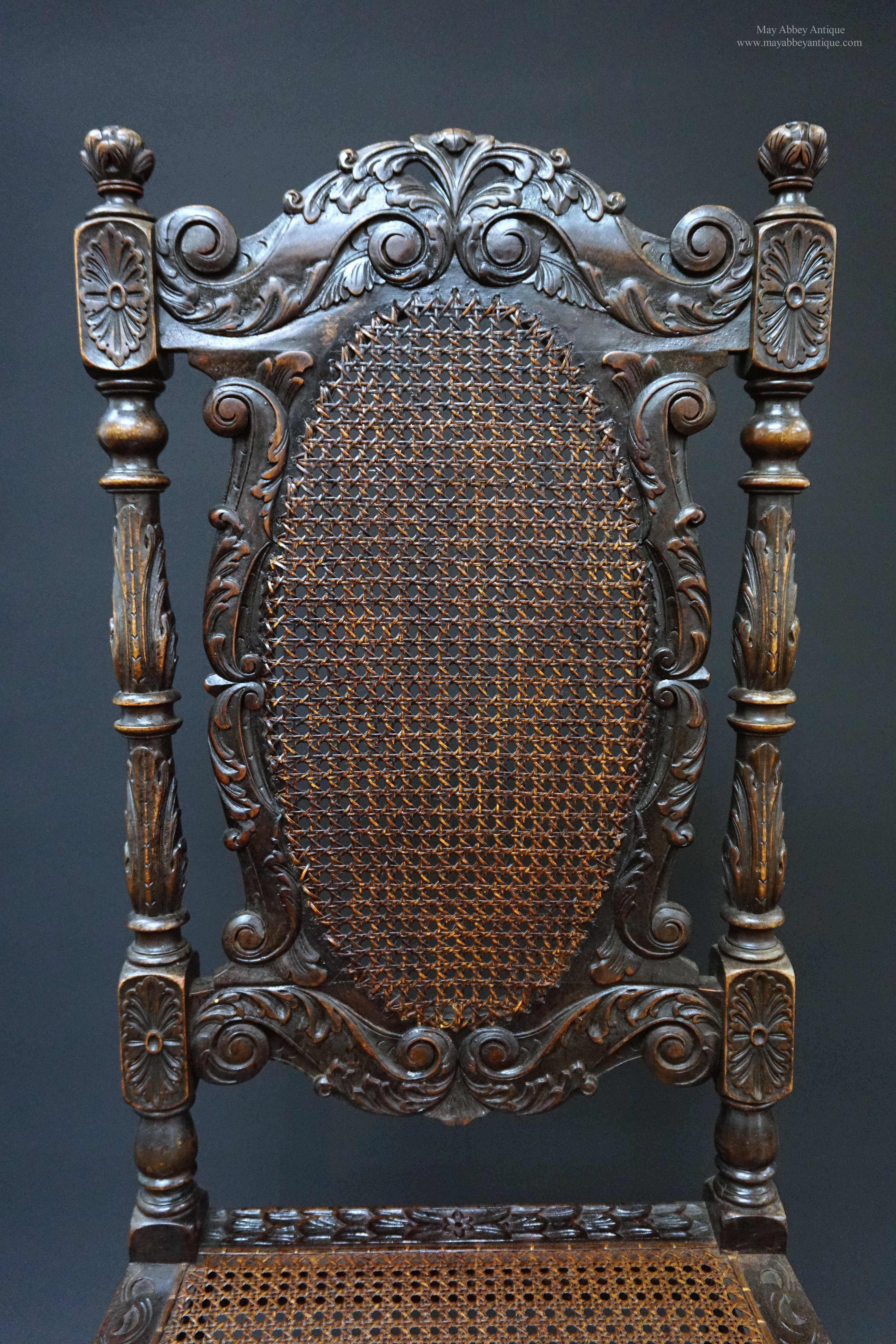 五月庄园西洋古董1900-1920年英国出品巴洛克风格胡桃木直背座椅