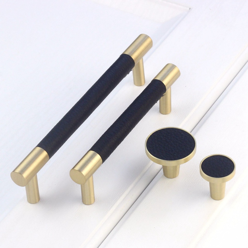 Nordic Leather Brass Drawer Cabinet, Brass Cabinet Knobs And Pulls