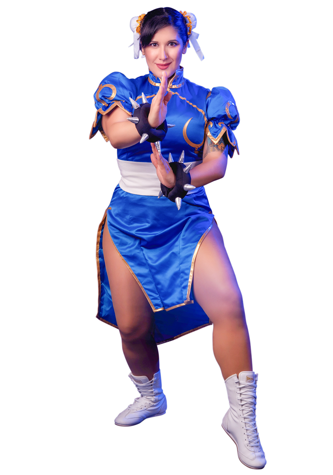 Chun Li Street Fighter Cosplay Costume Blue Cheongsam-dazcos.com